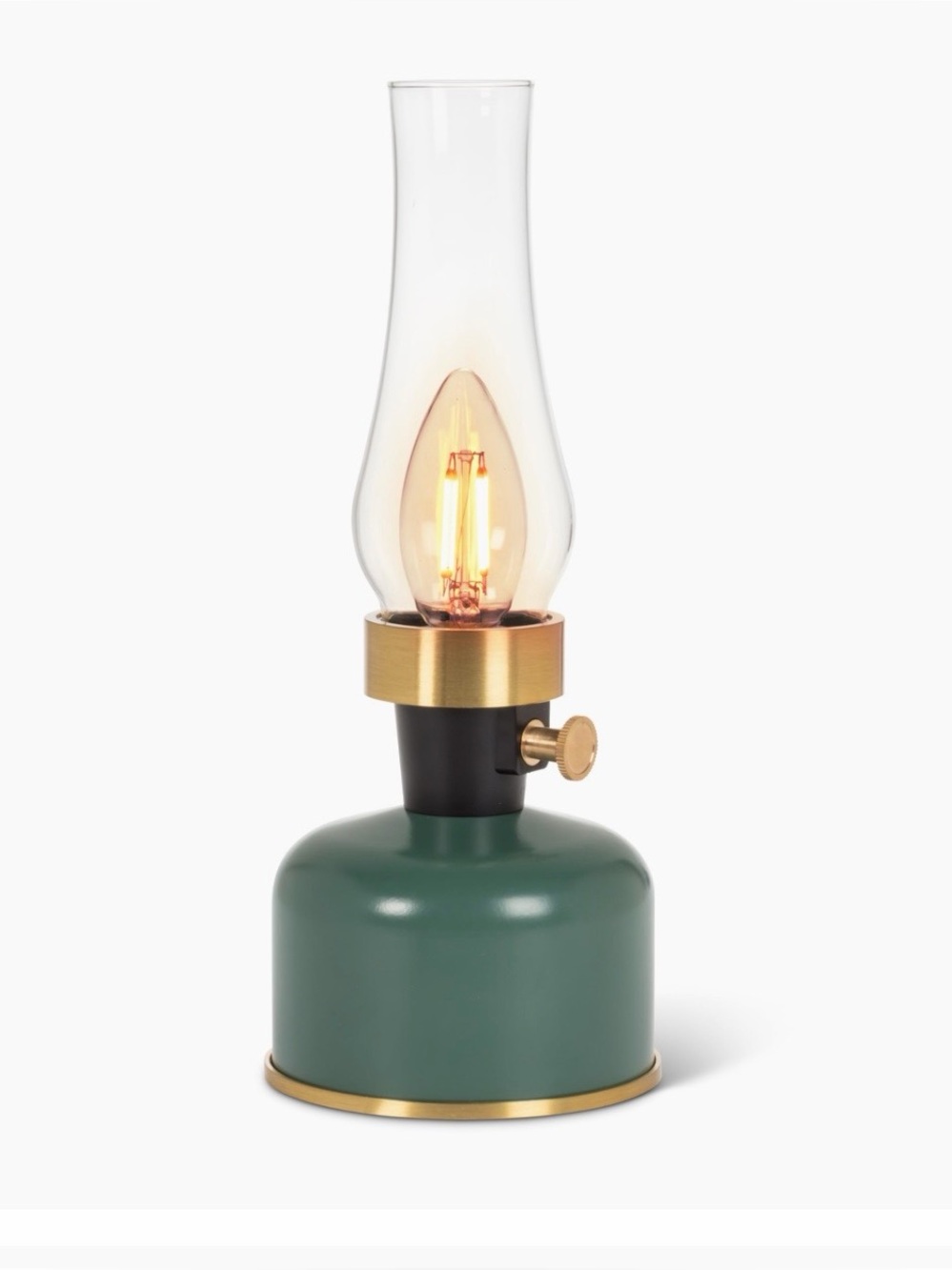 Abbott Lamplite in Green, Metal Accent Lantern Table Lamp with Brass Trim